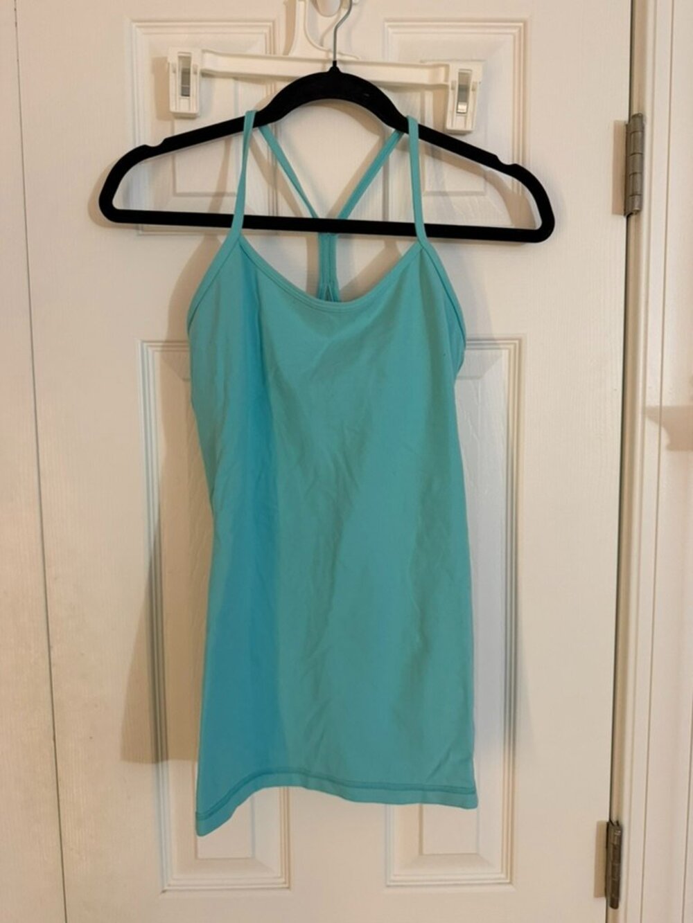 Lululemon Power Y Tank Top Womens 8 Teal Striped Built In Bra Yoga